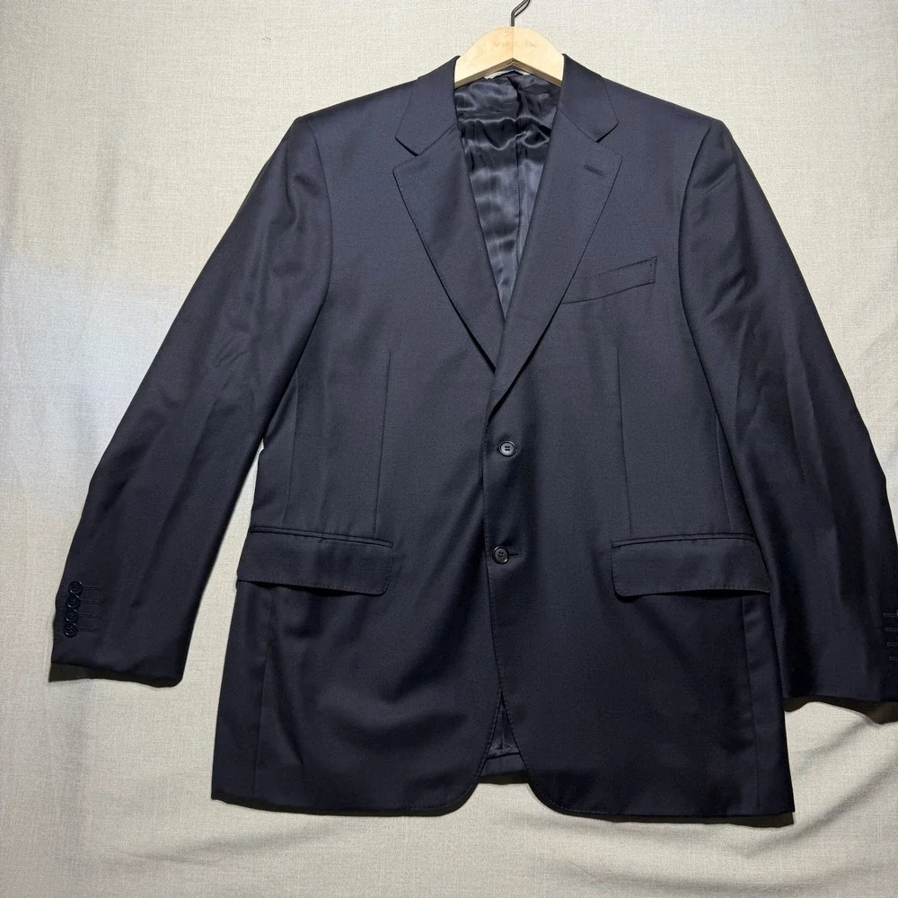 Canali Suit Men 44 - 37x33 Navy Blue Solid LS 2-Button Wool Italian Luxury